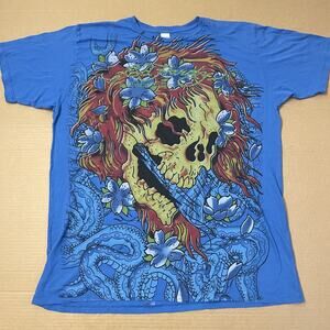 VINTAGE Ed Hardy Rhinestone Shirt Adult XXL 2XL Blue Skull Tattoo MMA Y2K Mens